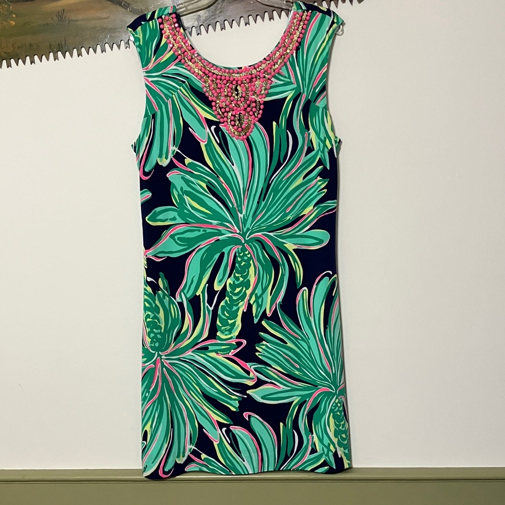 Lilly Pulitzer Green and Pink Tropical Mini Dress Size xl.